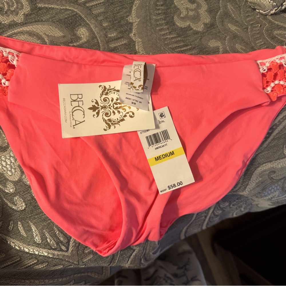 👙 BECCA Avery Crochet Tab Side Hipster Bikini Bottom Mediim NEW W TAGS !!